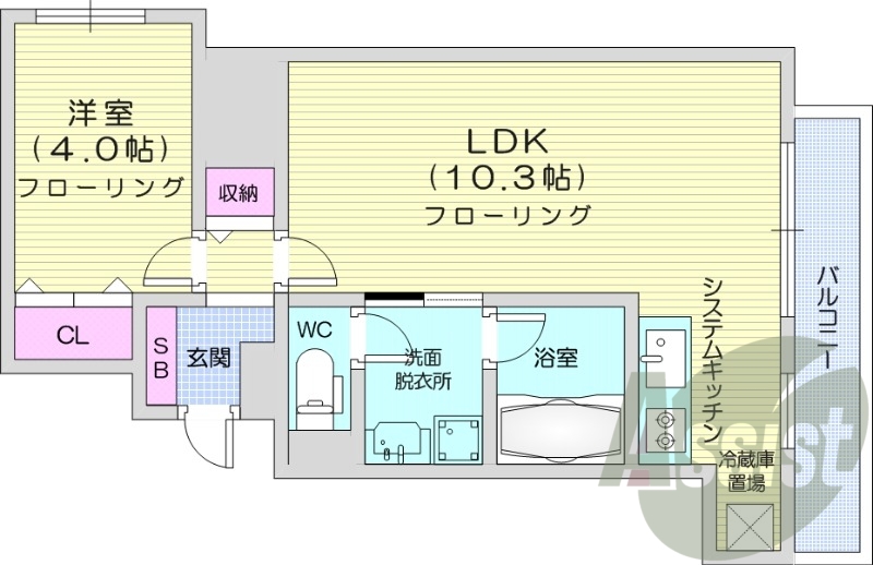 1LDK、システムキッチン、クローゼット、浴室乾燥機