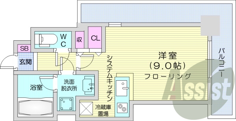 1K、オートロック、エアコン、独立洗面台、シャワートイレ