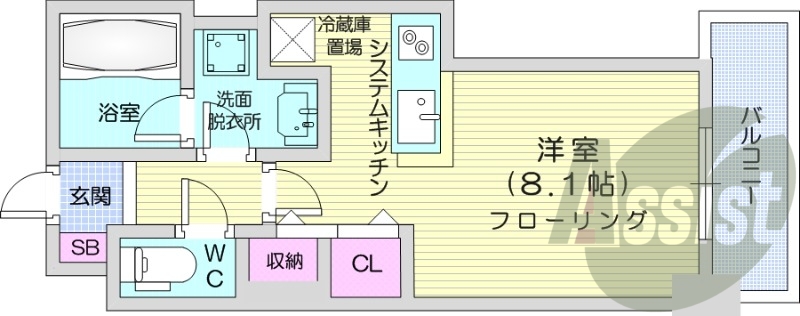 1K、オートロック、エアコン、独立洗面台、シャワートイレ