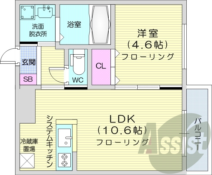 1LDK、都市ガス、追い焚き、エアコン、オートロック