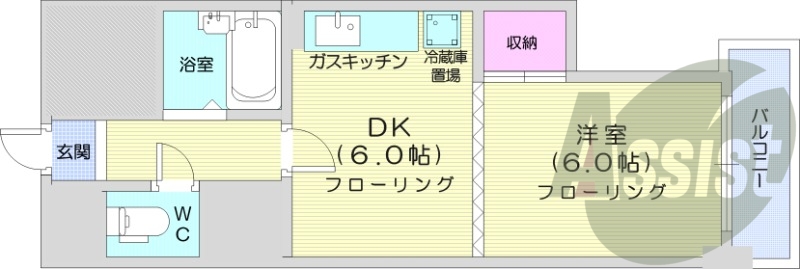1DK、宅配ボックス、TVインターホン、収納