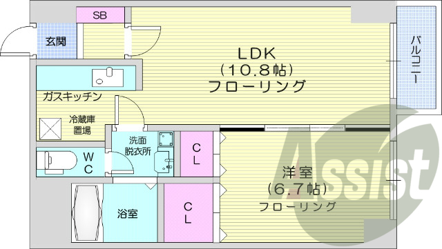1LDK、ウォシュレット、シューズボックス、独立洗面台
