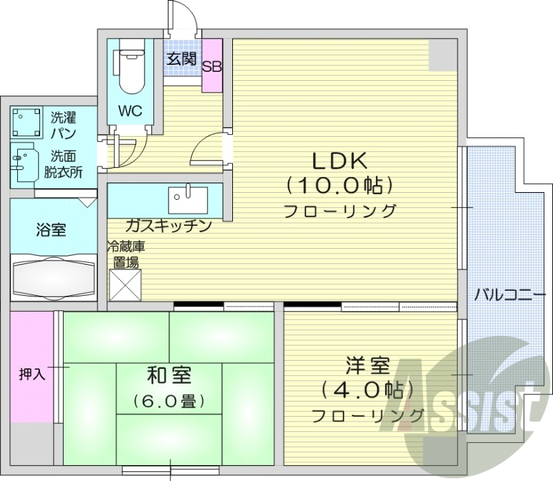 2LDK、都市ガス、エアコン、ネット無料、独立洗面台