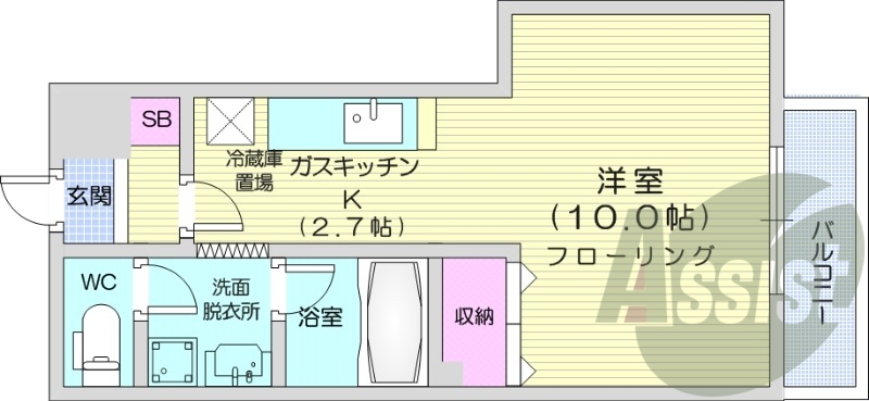 1K、エアコン、ネット無料、独立洗面台、オートロック