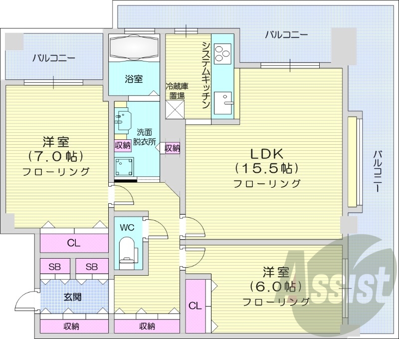 2LDK、エアコン、灯油暖房、追い焚き、オートロック