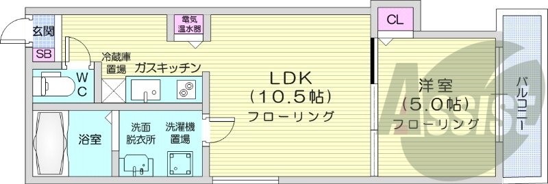 1LDK、オートロック、オール電化、システムキッチン