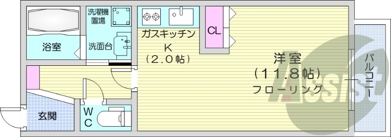 1K、独立洗面台、シャワートイレ、オートロック