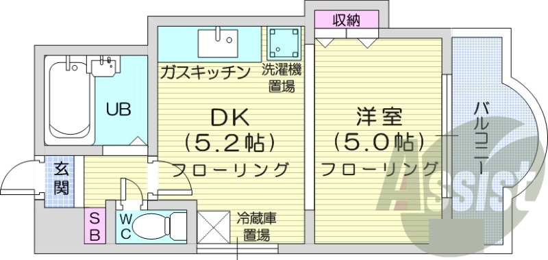 1DK、オートロック、モニターホン、都市ガス