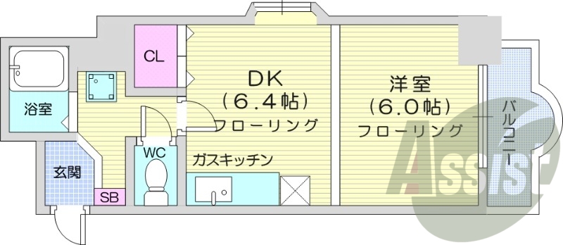 1DK、都市ガス、最上階、角部屋、バストイレ別