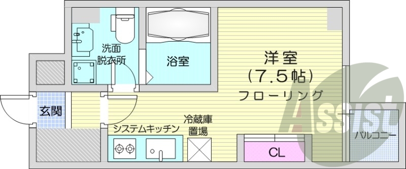 1R、暖房設備、収納、室内洗濯機置場、オートロック
