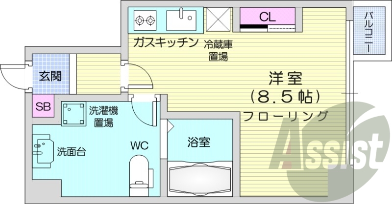 1R、エアコン、システムキッチン、TVインターホン、