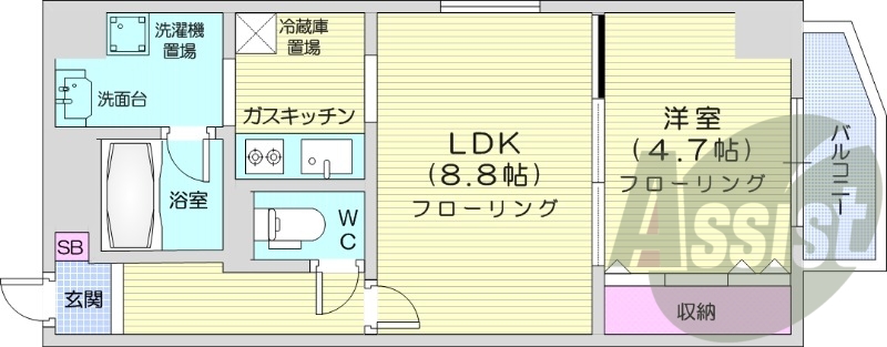 1LDK、エアコン、灯油暖房、都市ガス、インターネット対応