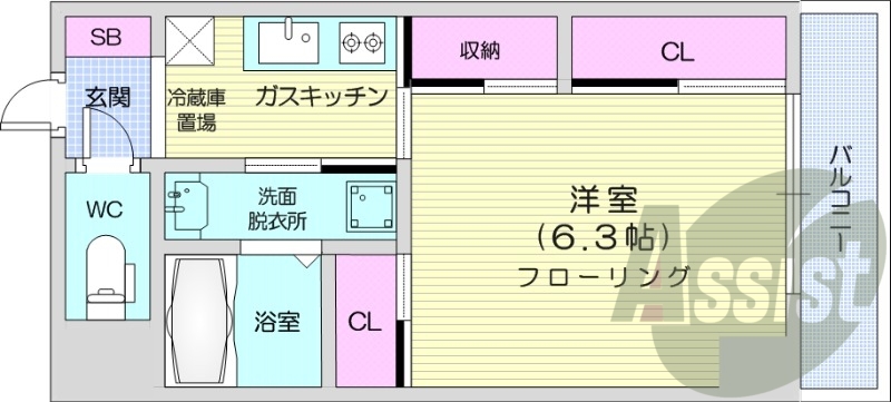 1R、クローゼット、眺望良好、エアコン、システムキッチン