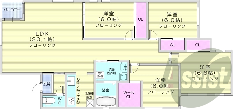 4LDK、エアコン、都市ガス、追い焚き、ネット無料