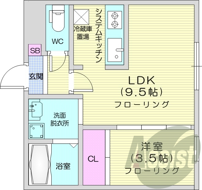 1LDK、ペット可、システムキッチン、独立洗面台