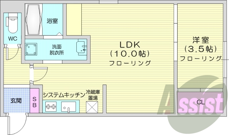 1LDK、ペット可、システムキッチン、独立洗面台