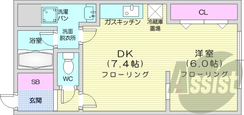 1DK、クローゼット、シューズボックス、独立洗面台