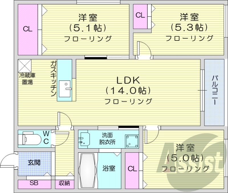 3LDK、灯油暖房、エアコン、ロードヒーティング