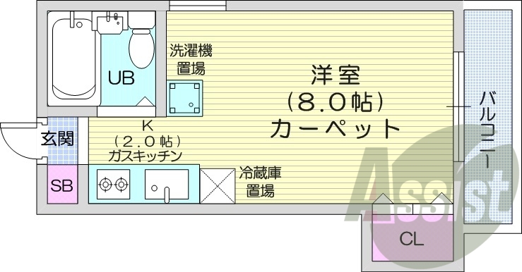 1K、都市ガス、エアコン、システムキッチン、収納スペース