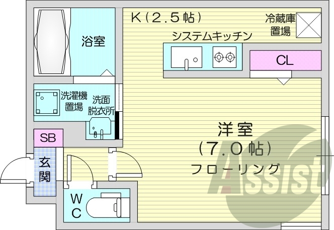 1K、エアコン、システムキッチン、TVモニターホン