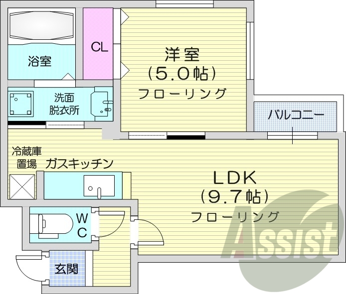１LDK、シャワートイレ、オートロック、灯油暖房