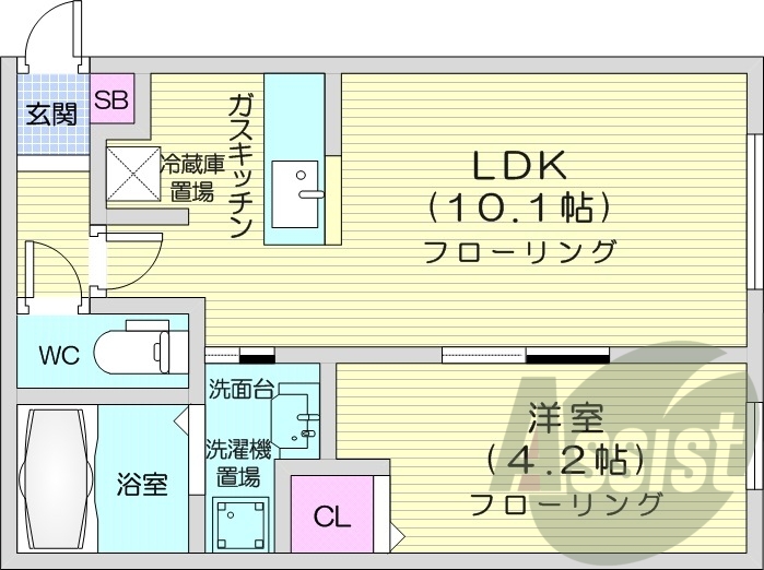 1LDK、ウォークインクローゼット、エレベーター