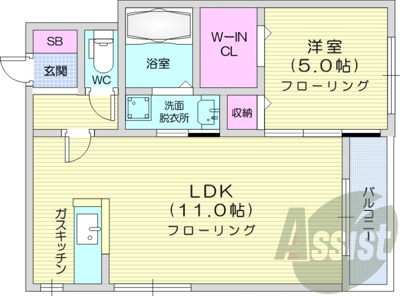 1LDK、ウォークインクロゼット、ネット無料、独立洗面台