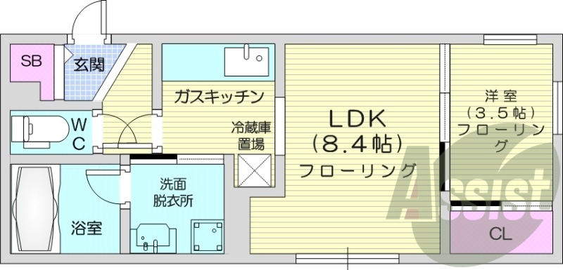 1LDK、エアコン、ガス暖房、ネット無料