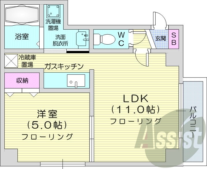 1LDK、独立洗面台、バストイレ別、ネット使用料不要