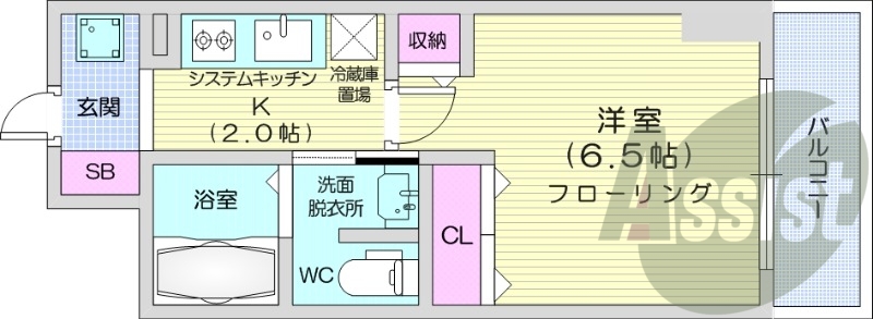 1K、システムキッチン、都市ガス、エレベーター