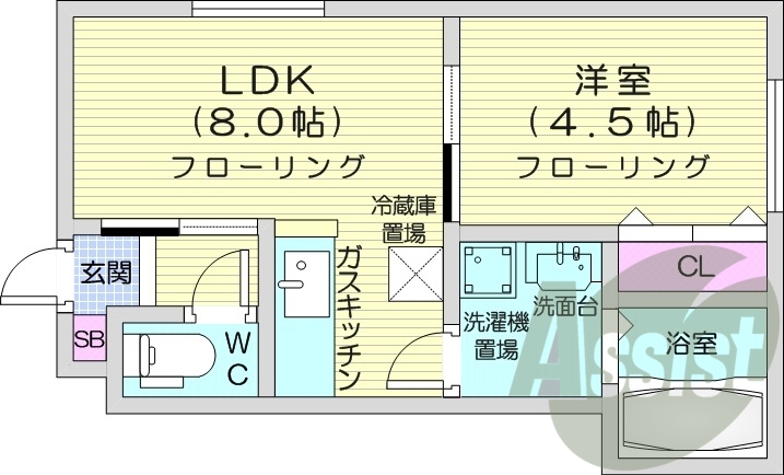 1LDK、独立洗面台、モニタ付インターホン、灯油暖房