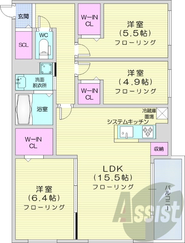 3LDK、都市ガス、エアコン、追い焚き