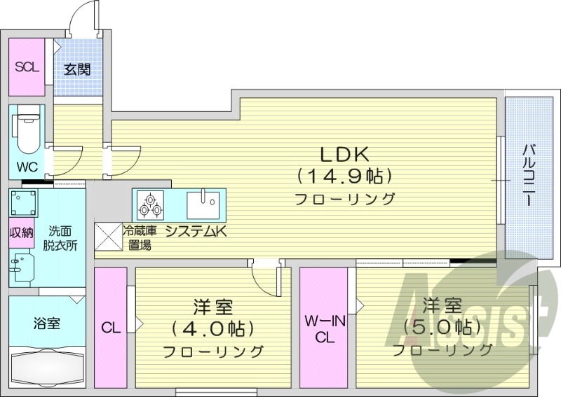 2LDK、都市ガス、エアコン、追い焚き