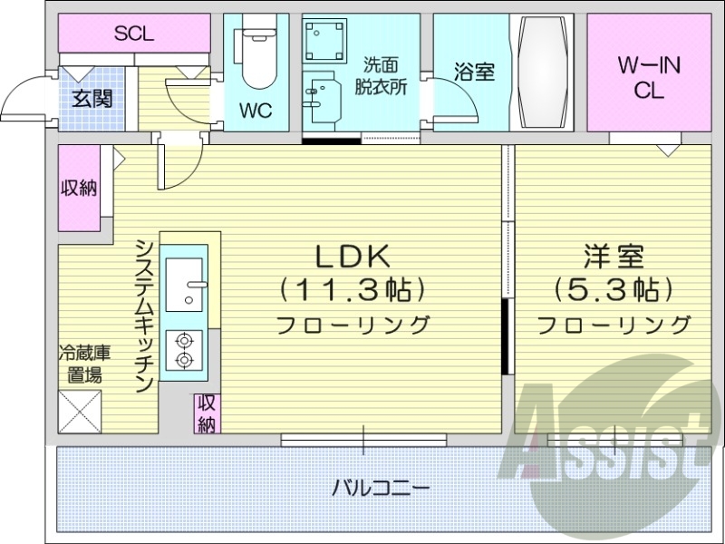1LDK、エアコン、システムキッチン、ネット無料