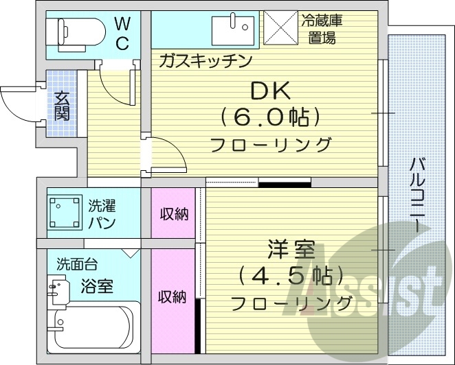 1DK、収納、バルコニー、ネット使用料不要