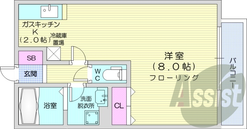 1K、オートロック、灯油暖房、カウンターキッチン