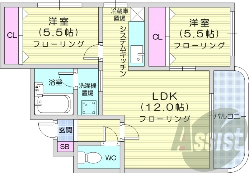 2ＬＤＫ、灯油暖房、ユニットバス、バルコニー