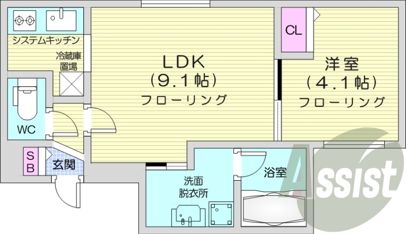 1LDK、都市ガス、エアコン、独立洗面台
