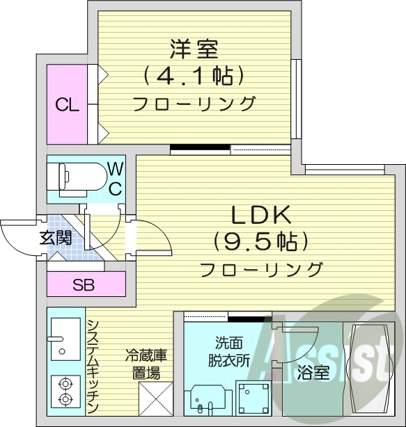 1LDK、都市ガス、エアコン、独立洗面台