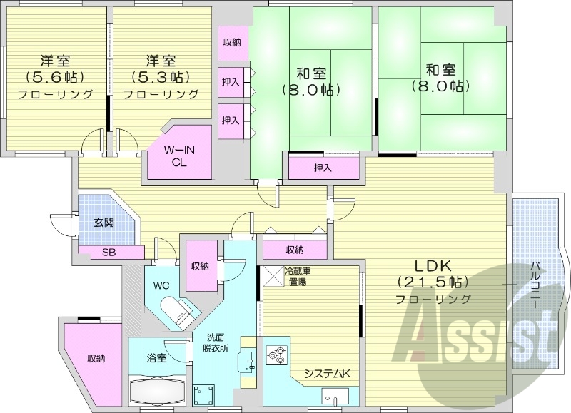 2LDK＋S、システムキッチン、エアコン、給湯灯油、暖房灯油