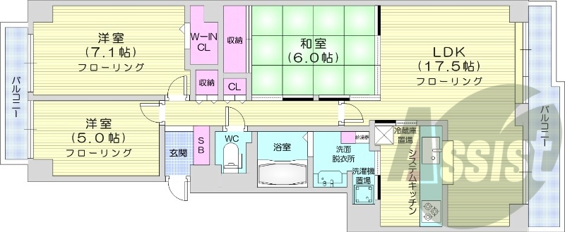 3LDK、都市ガス、エアコン、食器洗い乾燥機