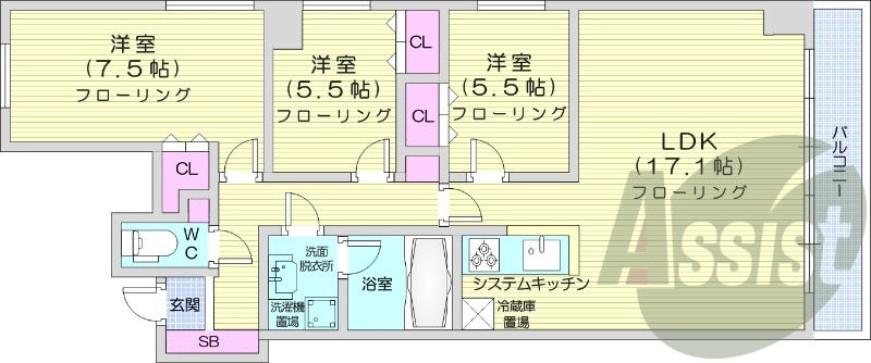 3LDK、システムキッチン、ペット可、灯油暖房
