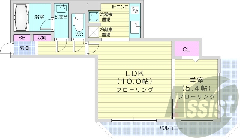 1LDK、オートロック、オール電化、システムキッチン