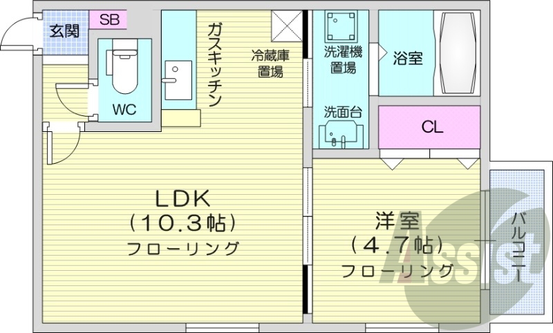 1LDK、エアコン、灯油暖房、バルコニー
