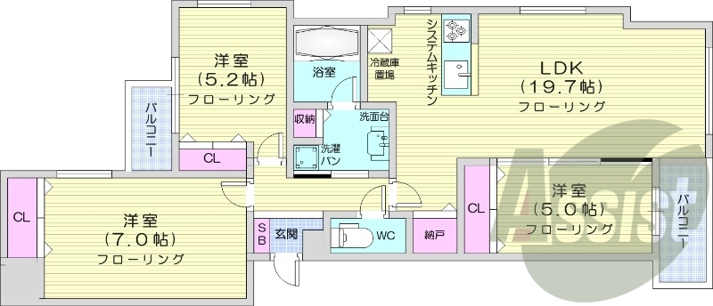 3LDK、都市ガス、エアコン、床暖房、追い焚き