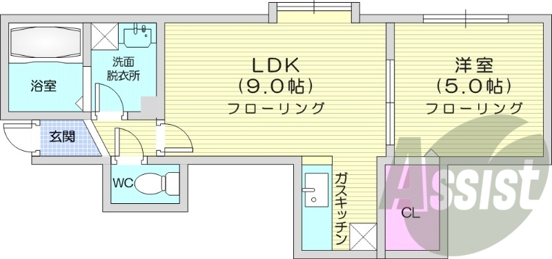 1LDK、ネット無料、灯油暖房、角部屋、モニターホン