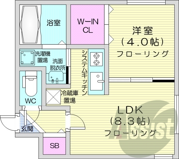 1LDK、エアコン、ネット無料、浴室乾燥機