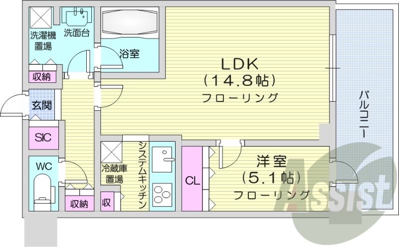 1LDK、システムキッチン、シャワートイレ、追い焚き