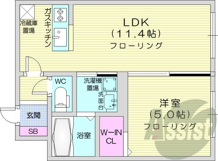 1LDK、システムキッチン、都市ガス、ペット可