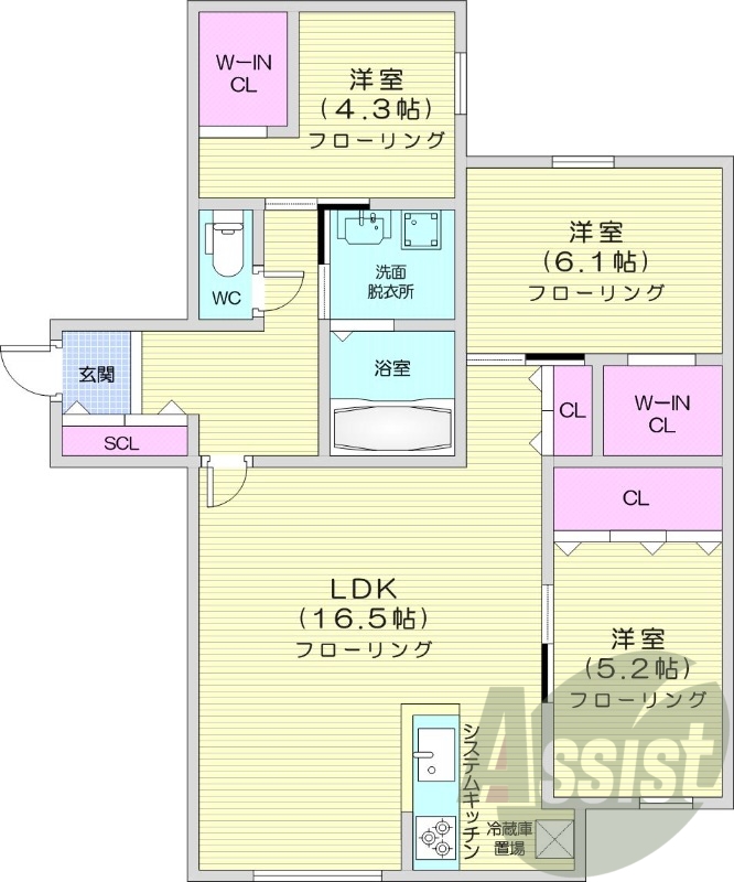 3LDK、エアコン、都市ガス、ネット無料